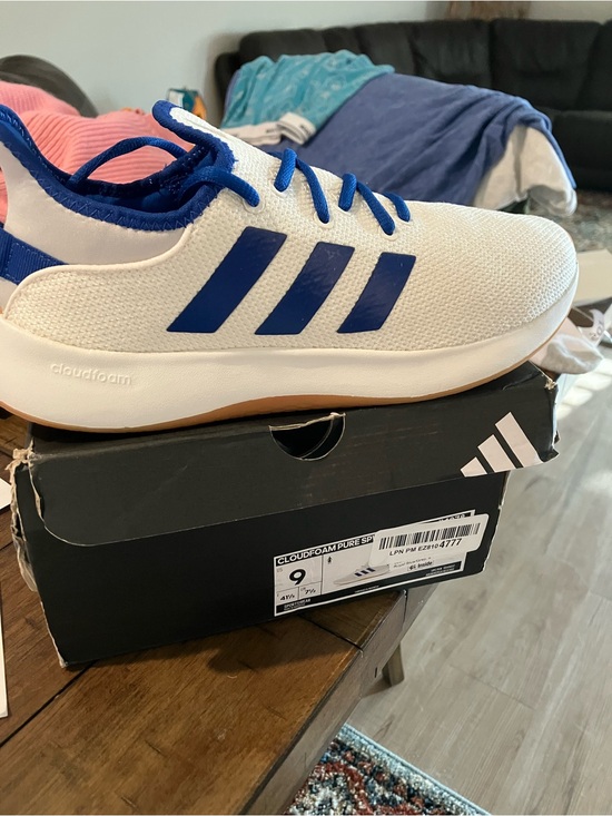 adidas Shoes - adidas White and Blue Cloudfoam Athletic Sneaker Women’s Sz 9